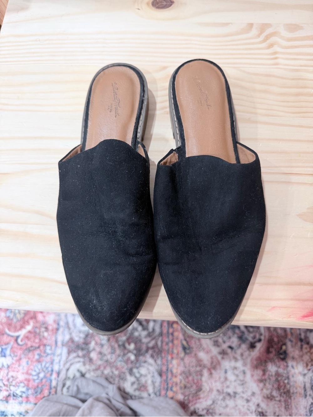 Universal Thread Black Suede Slip-On Mules with Tan Insole